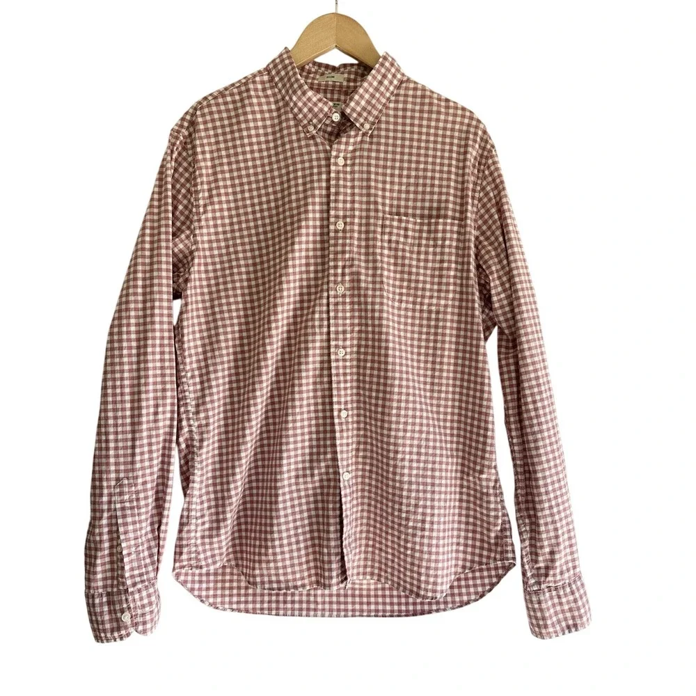 J. Crew Secret Wash Stretch Button Down Shirt Mens Large Slim Pink Plaid Cotton‎